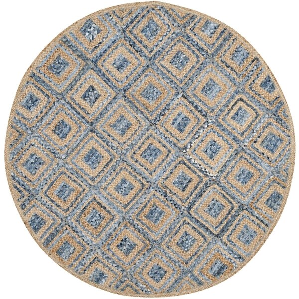 Safavieh 8 x 8 ft. Cape Cod Hand Woven Round Area RugNatural & Blue CAP354A-8R - main